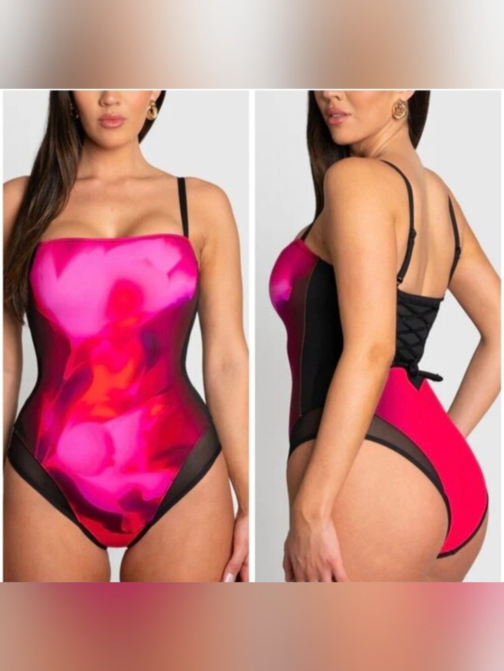 TA3 Squarey Mesh Contour Rouge Hyperfloral Swimsuit 3X Reg/Long NWT Corset Back